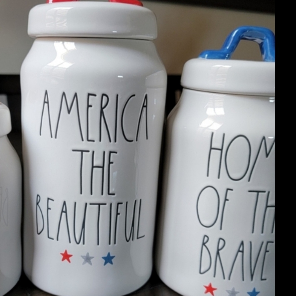Rae Dunn Patriotic Canisters, America the Beautiful and Home of the Brave.